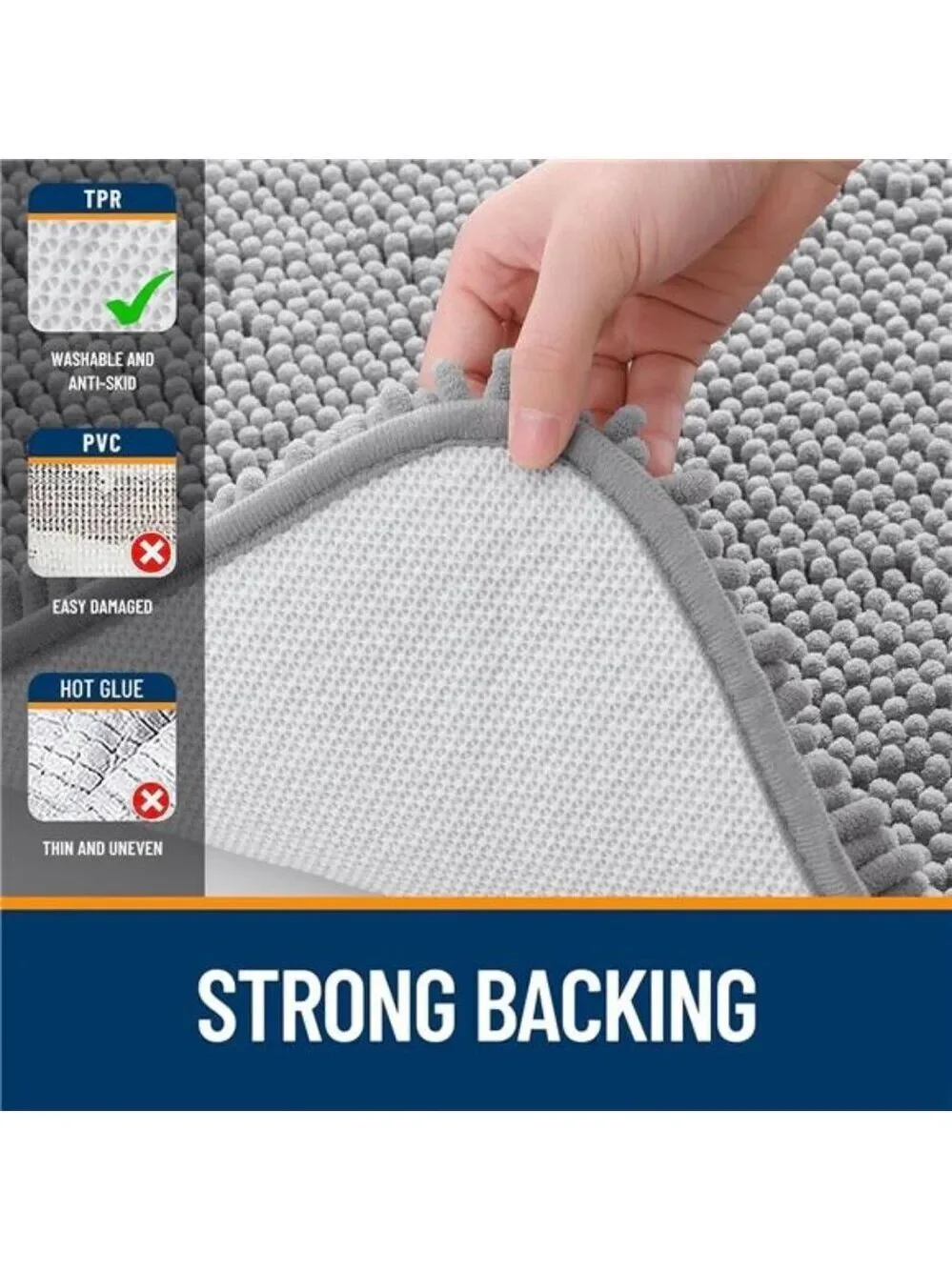 Chenille Toilet Rug U Shaped Bath Mat Soft Absorbent Non Slip Bathroom Rug Grey